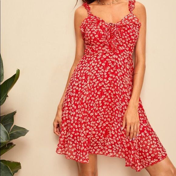 ✨HP✨Ditsy Floral Tie Neck Ruffle Trim Cami Dress✨ - Picture 3 of 8